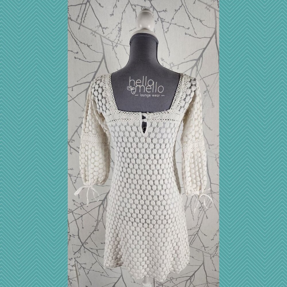 Solitaire White Ivory Eyelet Lace Overlay Dress - Picture 4 of 5